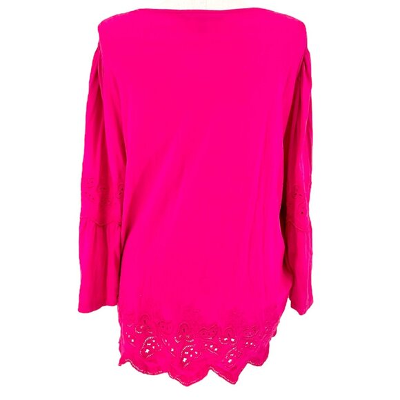 Lauren Ralph Lauren Boho Peasant Top Womens 2X Fuchsia Embroidered with Tassels - Picture 2 of 8